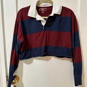 American Eagle Outfitters Maroon and Navy cropped Rugby Shirt